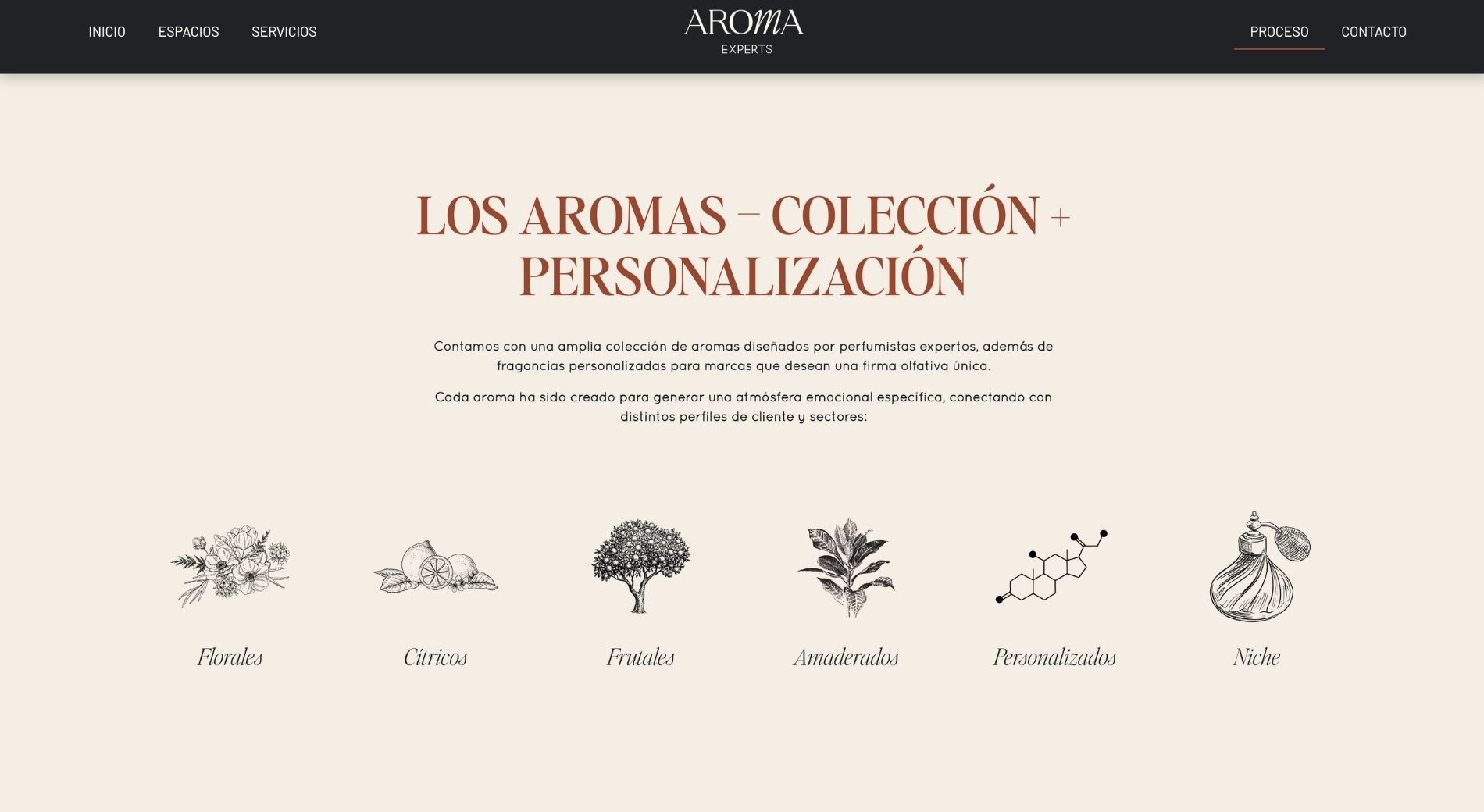 Página de servicios de aromatización de Aroma Experts