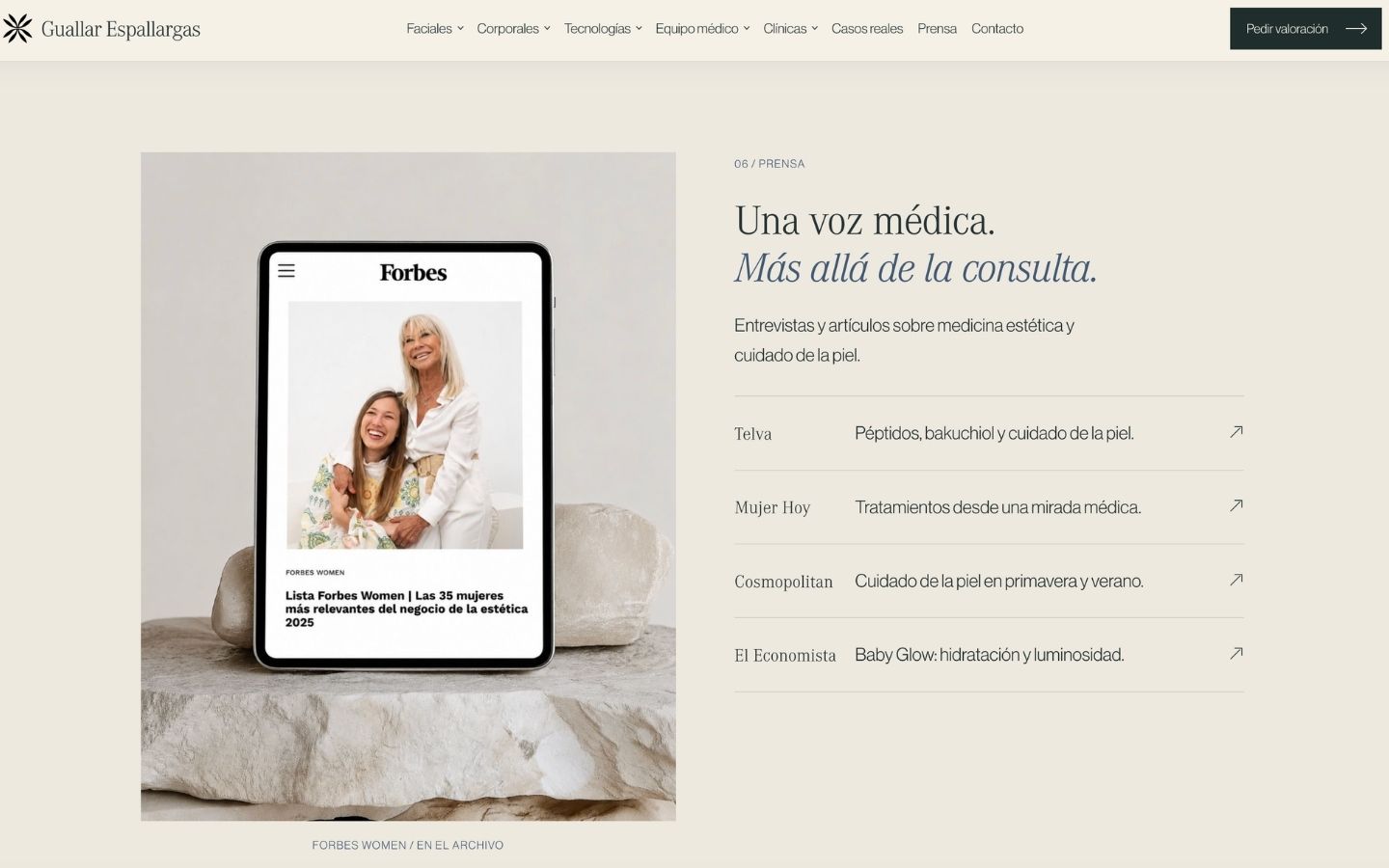 Arquitectura de tratamientos, equipo y autoridad médica de Clínica Guallar Espallargas
