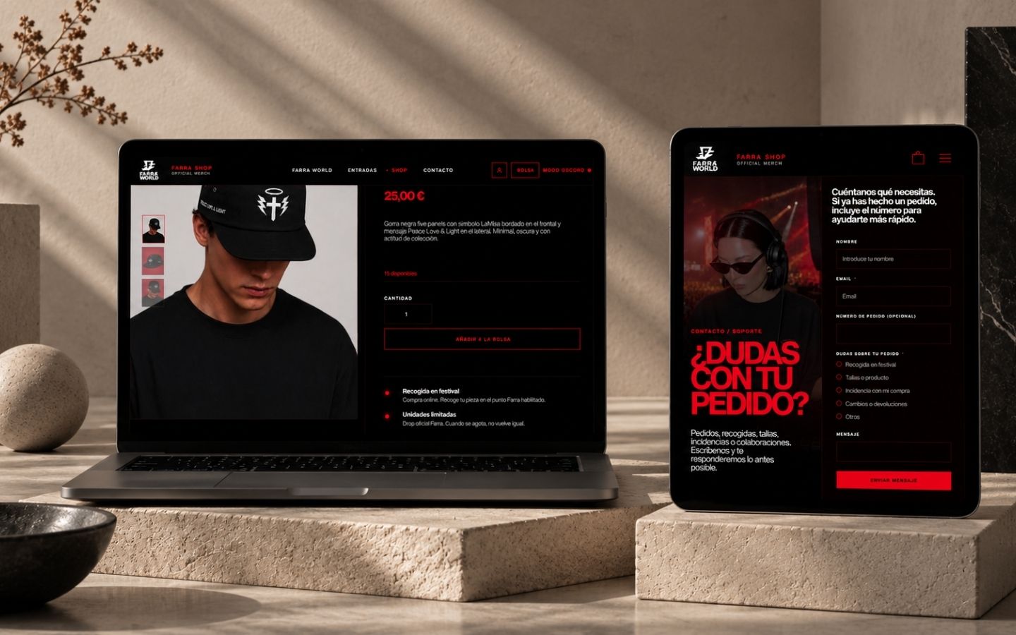 Página de producto y sistema de compra de FARRA SHOP diseñados por A-ESTUDIO